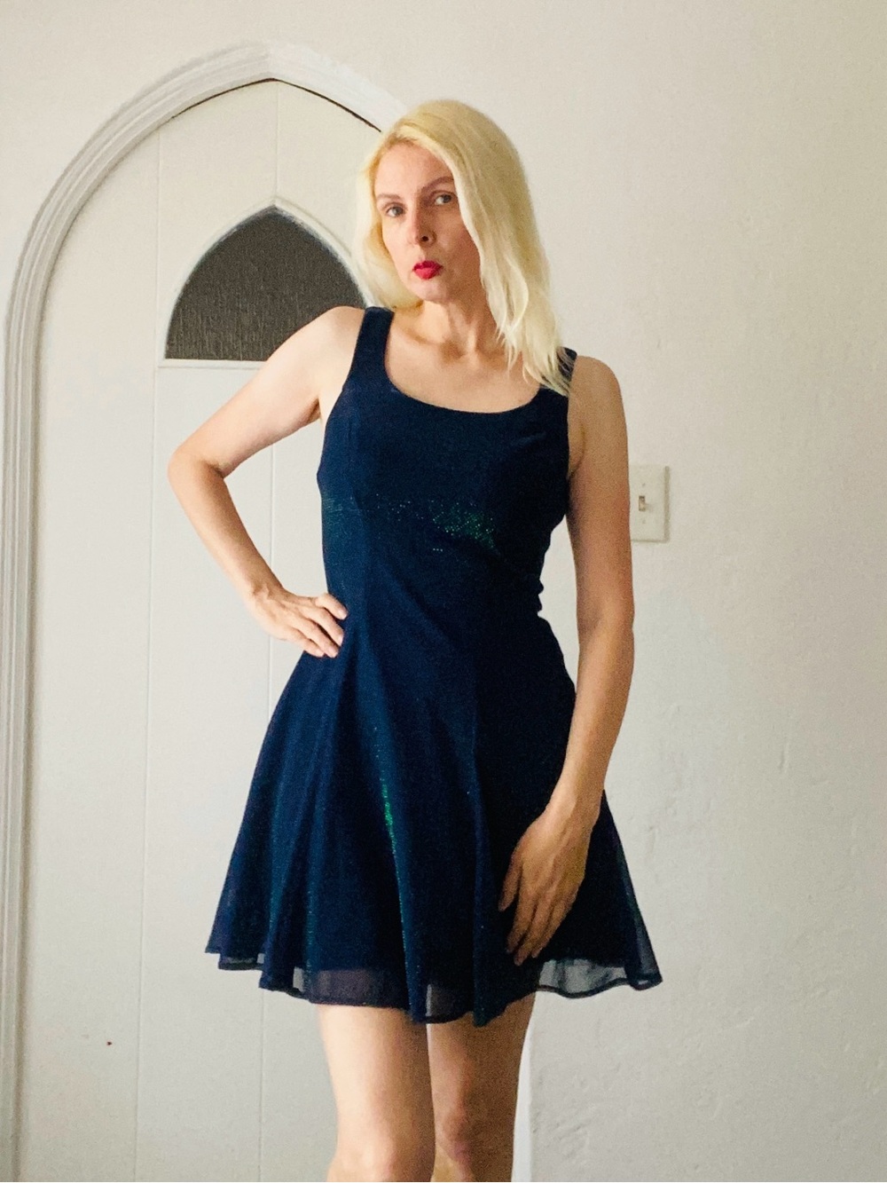 All that Jazz Sparkly Blue/Green Flare Petticoat Lining Party Mini Dress S/M